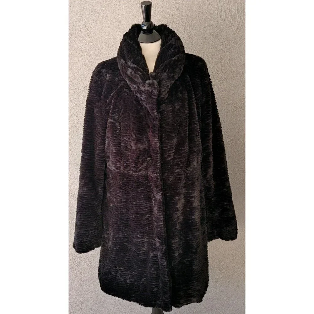 Dolce Cabo Faux Fur Textured Black Swing Coat Size XL - Picture 1 of 8